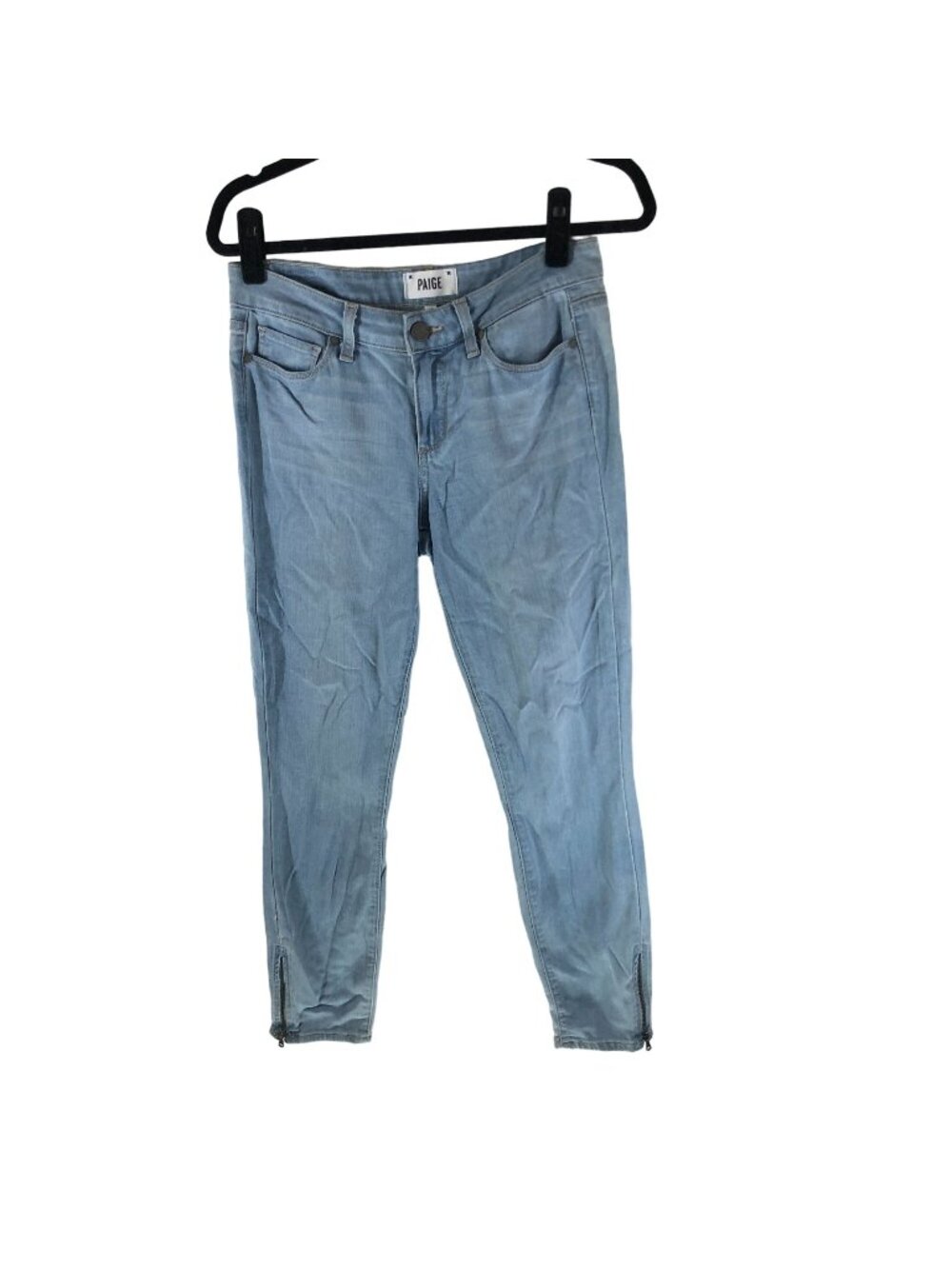 Paige Verdugo Crop Zip Jeans Light Blue Denim Blend With Ankle Zippers Size 28